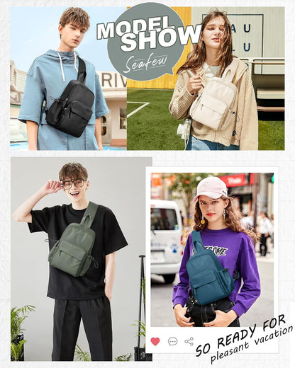 Sling Crossbody Bag for Men Women, Tactical Backpack Shoulder Daypack Mini Anti-Theft Motorcycle Chest Bags, Small One Strap Backpack for Casual Travel Hiking Outdoor Sports Off White