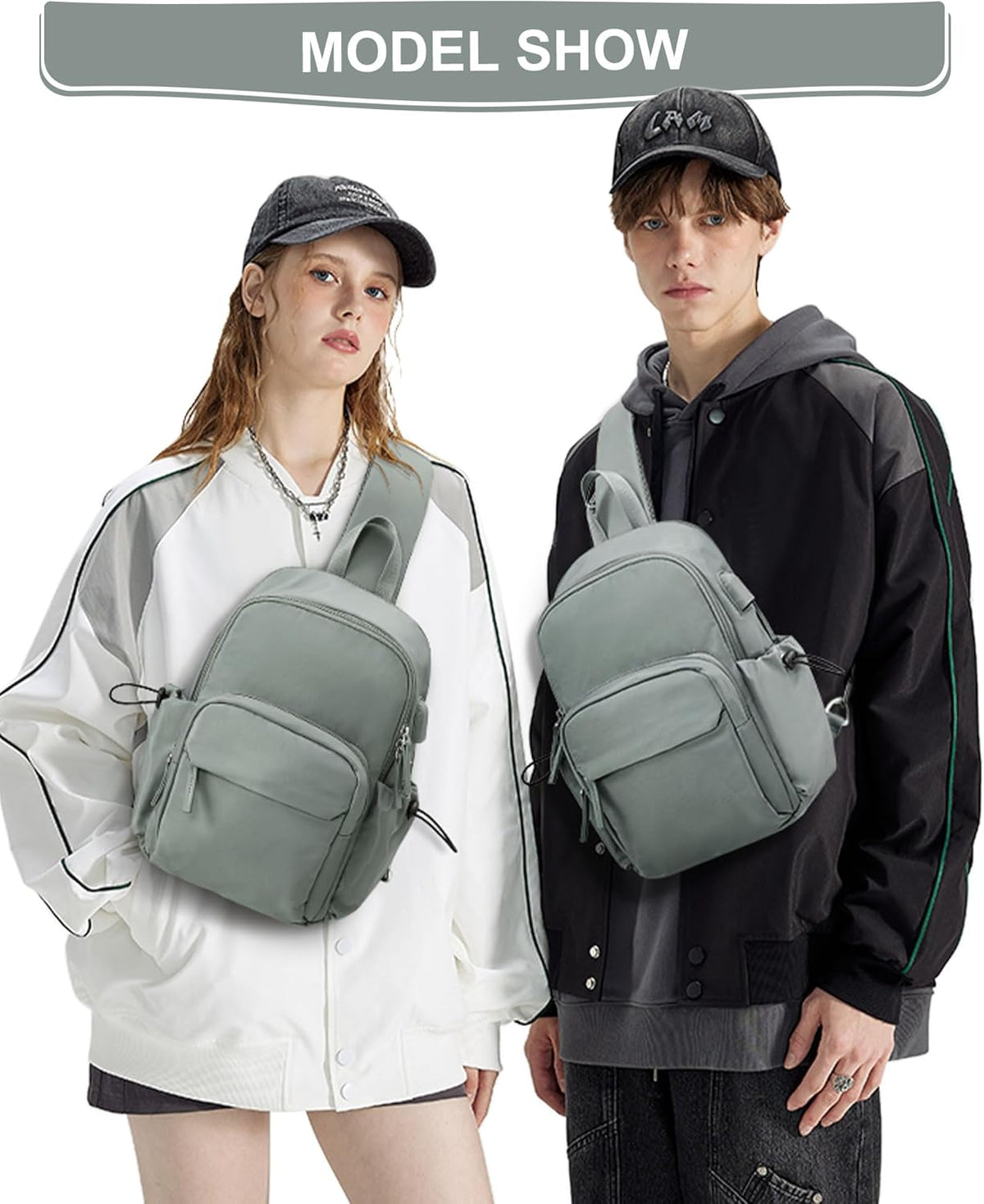 Sling Crossbody Bag for Men Women, Tactical Backpack Shoulder Daypack Mini Anti-Theft Motorcycle Chest Bags, Small One Strap Backpack for Casual Travel Hiking Outdoor Sports Off White