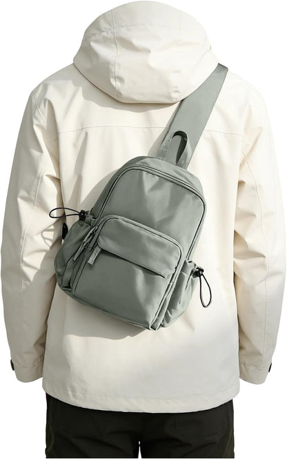 Sling Crossbody Bag for Men Women, Tactical Backpack Shoulder Daypack Mini Anti-Theft Motorcycle Chest Bags, Small One Strap Backpack for Casual Travel Hiking Outdoor Sports Off White