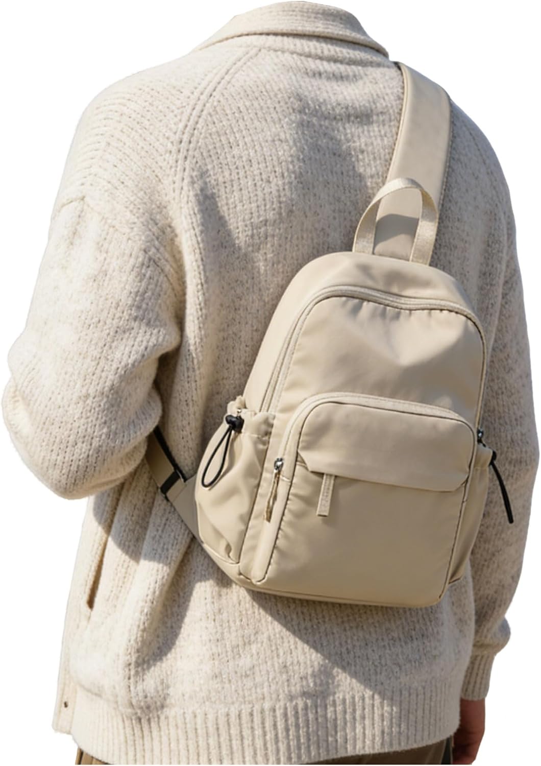 Sling Crossbody Bag for Men Women, Tactical Backpack Shoulder Daypack Mini Anti-Theft Motorcycle Chest Bags, Small One Strap Backpack for Casual Travel Hiking Outdoor Sports Off White