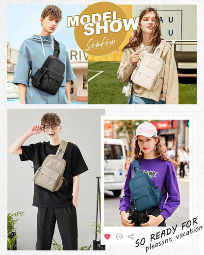 Sling Crossbody Bag for Men Women, Tactical Backpack Shoulder Daypack Mini Anti-Theft Motorcycle Chest Bags, Small One Strap Backpack for Casual Travel Hiking Outdoor Sports Off White