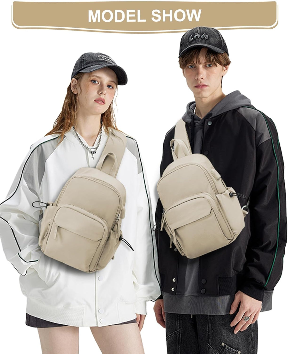 Sling Crossbody Bag for Men Women, Tactical Backpack Shoulder Daypack Mini Anti-Theft Motorcycle Chest Bags, Small One Strap Backpack for Casual Travel Hiking Outdoor Sports Off White