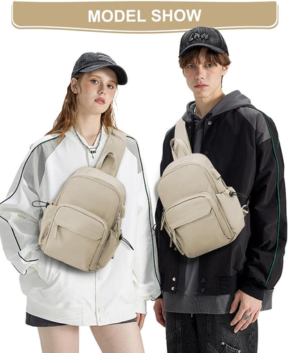 Sling Crossbody Bag for Men Women, Tactical Backpack Shoulder Daypack Mini Anti-Theft Motorcycle Chest Bags, Small One Strap Backpack for Casual Travel Hiking Outdoor Sports Off White