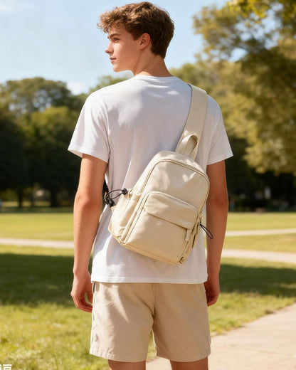 Sling Crossbody Bag for Men Women, Tactical Backpack Shoulder Daypack Mini Anti-Theft Motorcycle Chest Bags, Small One Strap Backpack for Casual Travel Hiking Outdoor Sports Off White