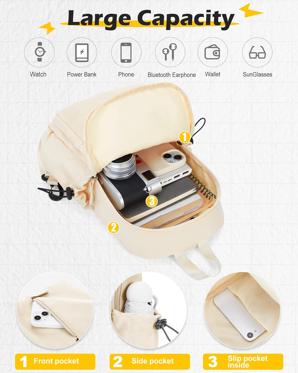 Sling Crossbody Bag for Men Women, Tactical Backpack Shoulder Daypack Mini Anti-Theft Motorcycle Chest Bags, Small One Strap Backpack for Casual Travel Hiking Outdoor Sports Off White