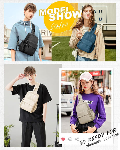 Sling Crossbody Bag for Men Women, Tactical Backpack Shoulder Daypack Mini Anti-Theft Motorcycle Chest Bags, Small One Strap Backpack for Casual Travel Hiking Outdoor Sports Off White