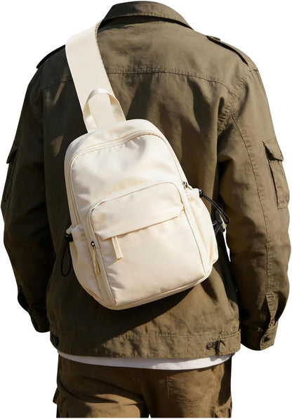 Sling Crossbody Bag for Men Women, Tactical Backpack Shoulder Daypack Mini Anti-Theft Motorcycle Chest Bags, Small One Strap Backpack for Casual Travel Hiking Outdoor Sports Off White