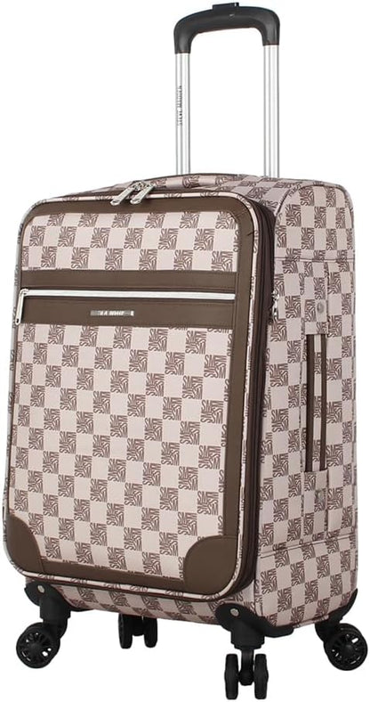 Designer Luggage Collection - Lightweight Softside Expandable Suitcase for Men & Women - Durable 20 Inch Carry On Bag with 4-Rolling Spinner Wheels (Chalet Pink, 20in)