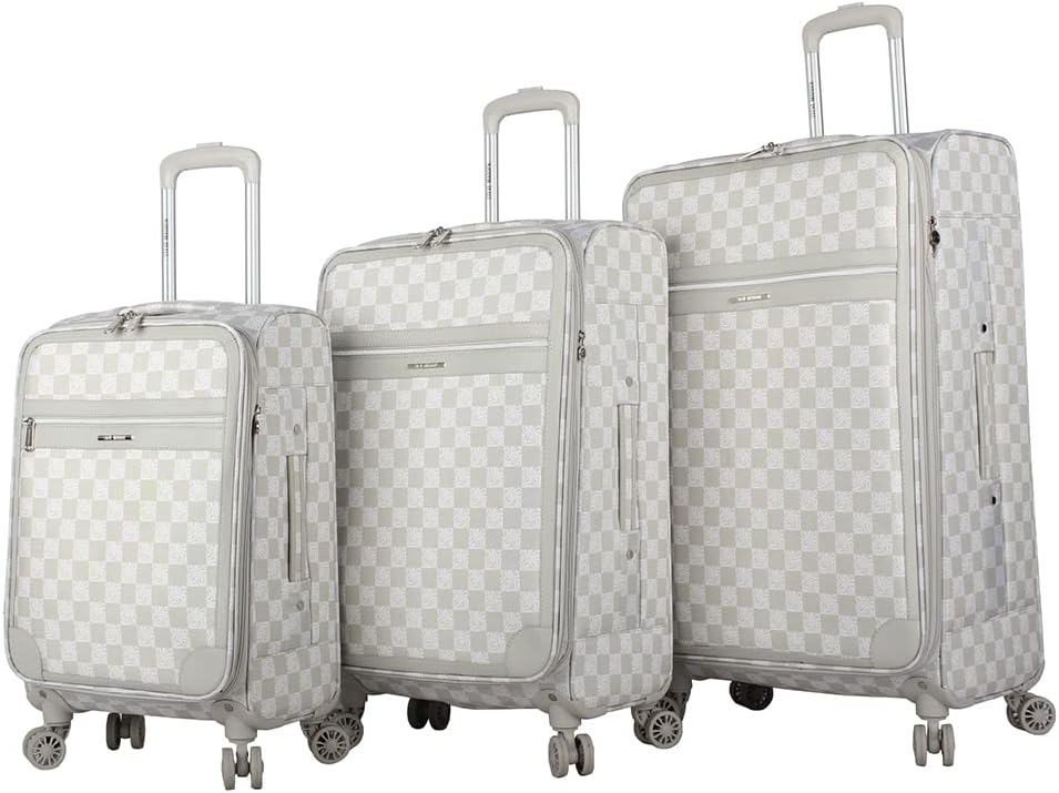 Designer Luggage Collection - Lightweight Softside Expandable Suitcase for Men & Women - Durable 20 Inch Carry On Bag with 4-Rolling Spinner Wheels (Chalet Pink, 20in)
