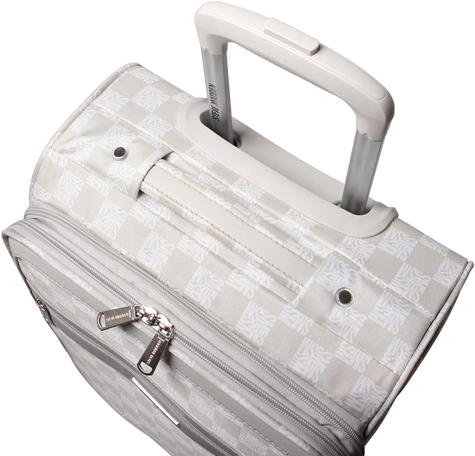 Designer Luggage Collection - Lightweight Softside Expandable Suitcase for Men & Women - Durable 20 Inch Carry On Bag with 4-Rolling Spinner Wheels (Chalet Pink, 20in)