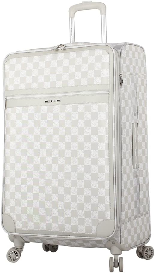 Designer Luggage Collection - Lightweight Softside Expandable Suitcase for Men & Women - Durable 20 Inch Carry On Bag with 4-Rolling Spinner Wheels (Chalet Pink, 20in)