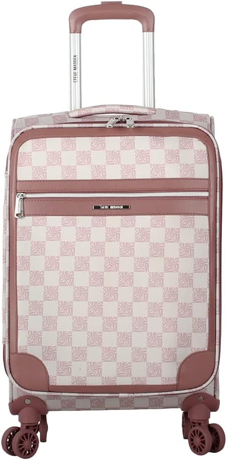 Designer Luggage Collection - Lightweight Softside Expandable Suitcase for Men & Women - Durable 20 Inch Carry On Bag with 4-Rolling Spinner Wheels (Chalet Pink, 20in)