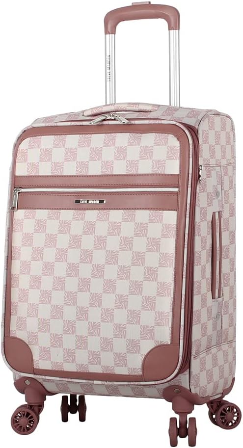 Designer Luggage Collection - Lightweight Softside Expandable Suitcase for Men & Women - Durable 20 Inch Carry On Bag with 4-Rolling Spinner Wheels (Chalet Pink, 20in)