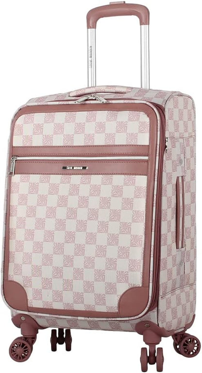 Designer Luggage Collection - Lightweight Softside Expandable Suitcase for Men & Women - Durable 20 Inch Carry On Bag with 4-Rolling Spinner Wheels (Chalet Pink, 20in)