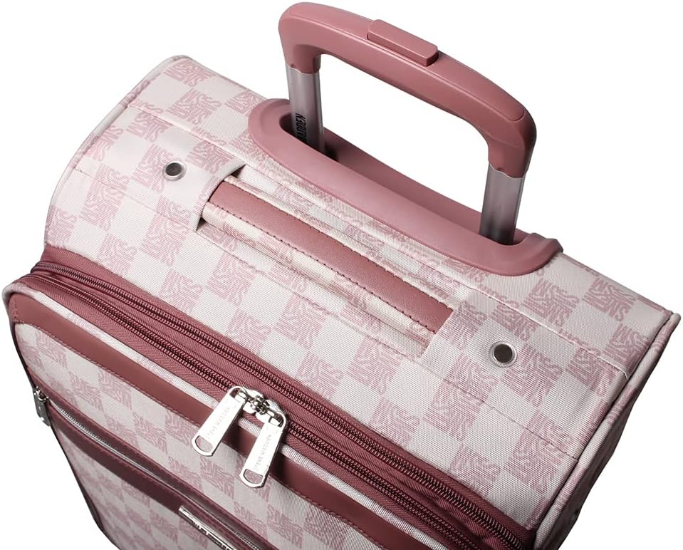 Designer Luggage Collection - Lightweight Softside Expandable Suitcase for Men & Women - Durable 20 Inch Carry On Bag with 4-Rolling Spinner Wheels (Chalet Pink, 20in)