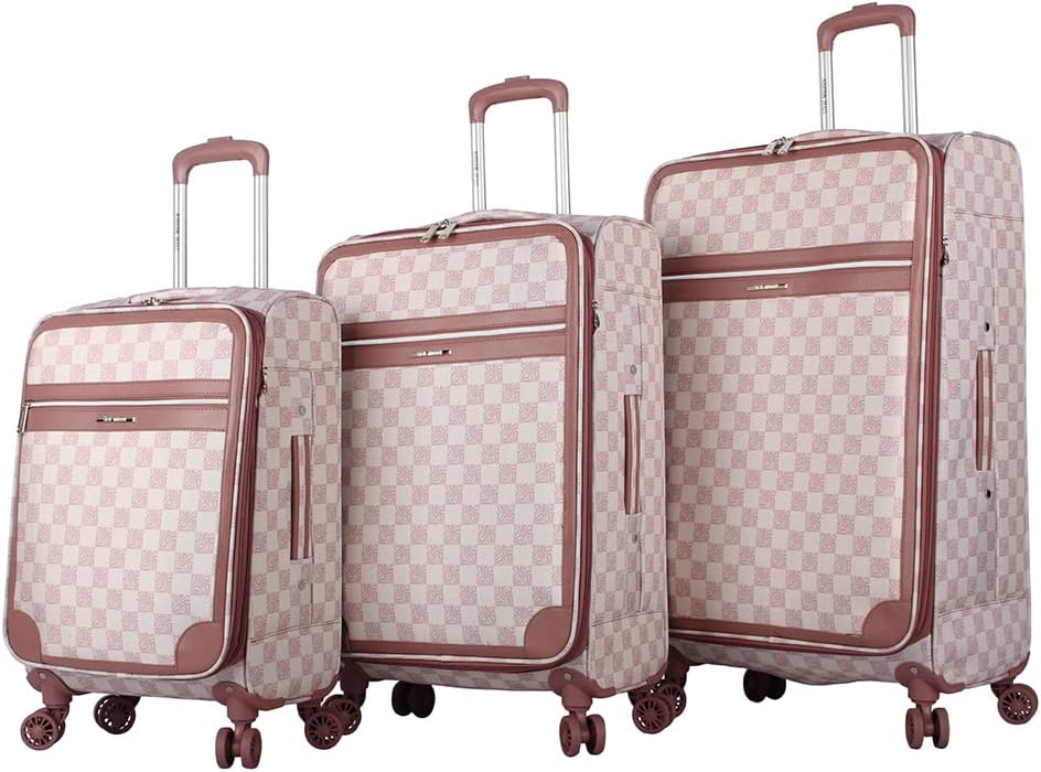 Designer Luggage Collection - Lightweight Softside Expandable Suitcase for Men & Women - Durable 20 Inch Carry On Bag with 4-Rolling Spinner Wheels (Chalet Pink, 20in)