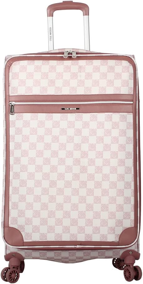 Designer Luggage Collection - Lightweight Softside Expandable Suitcase for Men & Women - Durable 20 Inch Carry On Bag with 4-Rolling Spinner Wheels (Chalet Pink, 20in)