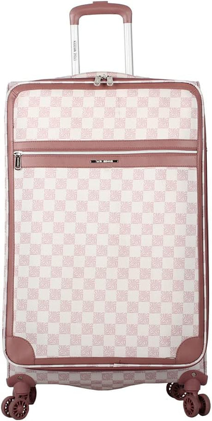 Designer Luggage Collection - Lightweight Softside Expandable Suitcase for Men & Women - Durable 20 Inch Carry On Bag with 4-Rolling Spinner Wheels (Chalet Pink, 20in)