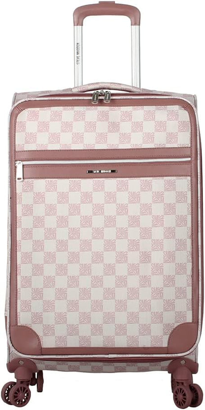Designer Luggage Collection - Lightweight Softside Expandable Suitcase for Men & Women - Durable 20 Inch Carry On Bag with 4-Rolling Spinner Wheels (Chalet Pink, 20in)