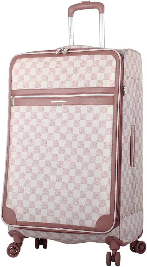 Designer Luggage Collection - Lightweight Softside Expandable Suitcase for Men & Women - Durable 20 Inch Carry On Bag with 4-Rolling Spinner Wheels (Chalet Pink, 20in)