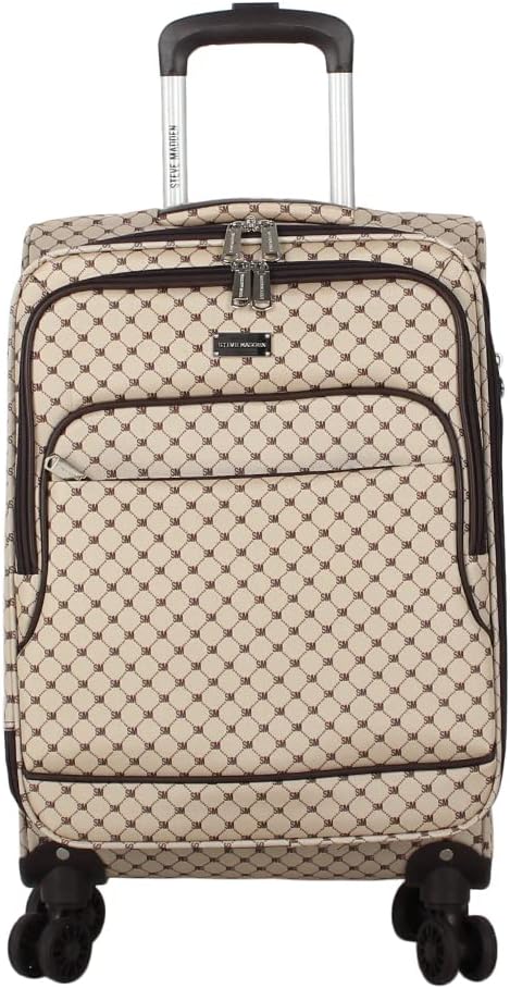 Designer Luggage Collection - Lightweight Softside Expandable Suitcase for Men & Women - Durable 20 Inch Carry On Bag with 4-Rolling Spinner Wheels (Chalet Pink, 20in)