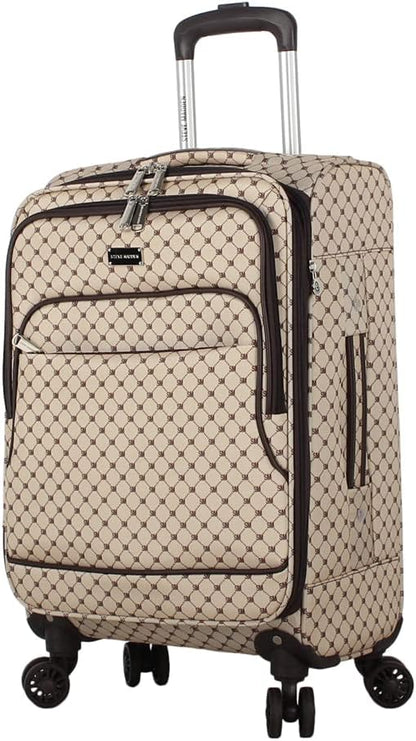 Designer Luggage Collection - Lightweight Softside Expandable Suitcase for Men & Women - Durable 20 Inch Carry On Bag with 4-Rolling Spinner Wheels (Chalet Pink, 20in)