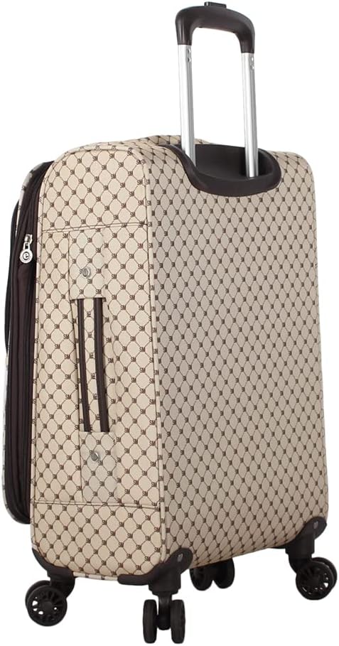 Designer Luggage Collection - Lightweight Softside Expandable Suitcase for Men & Women - Durable 20 Inch Carry On Bag with 4-Rolling Spinner Wheels (Chalet Pink, 20in)