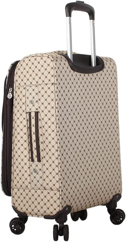 Designer Luggage Collection - Lightweight Softside Expandable Suitcase for Men & Women - Durable 20 Inch Carry On Bag with 4-Rolling Spinner Wheels (Chalet Pink, 20in)