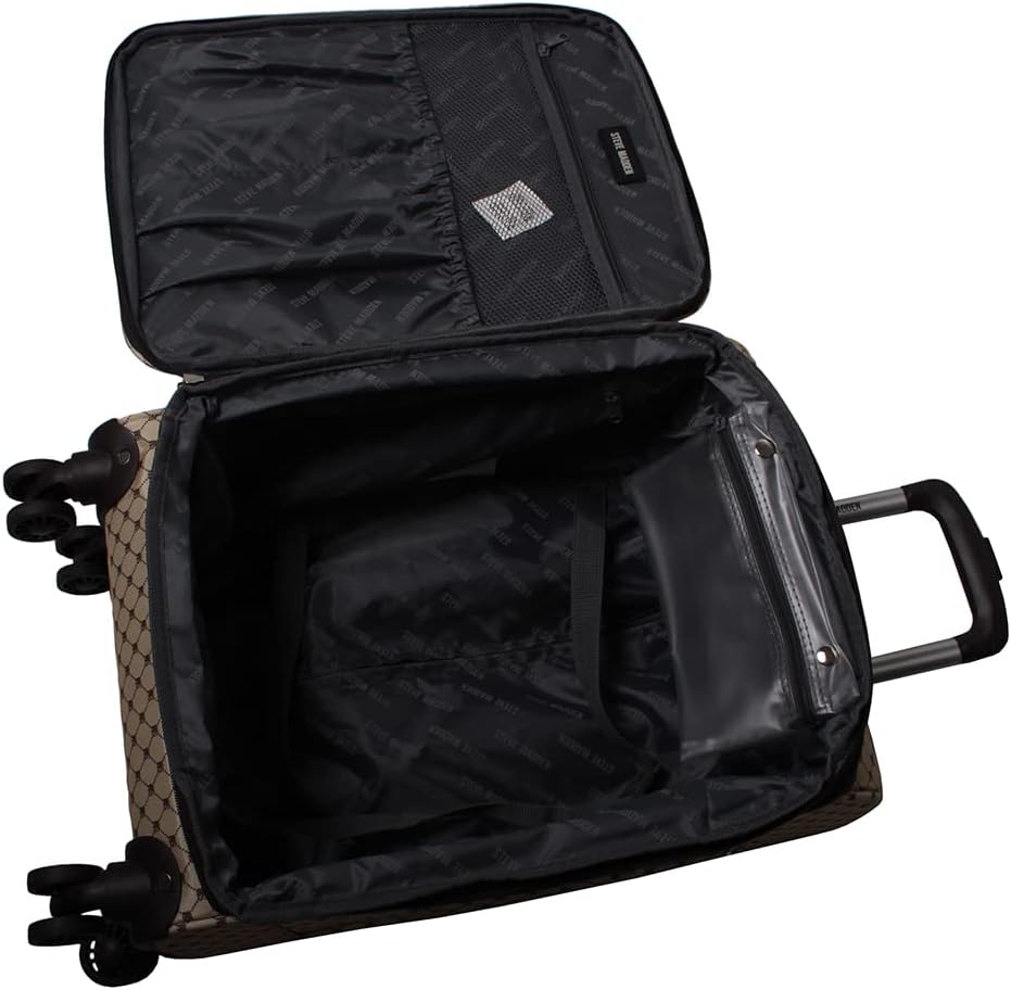 Designer Luggage Collection - Lightweight Softside Expandable Suitcase for Men & Women - Durable 20 Inch Carry On Bag with 4-Rolling Spinner Wheels (Chalet Pink, 20in)