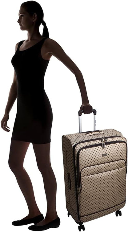 Designer Luggage Collection - Lightweight Softside Expandable Suitcase for Men & Women - Durable 20 Inch Carry On Bag with 4-Rolling Spinner Wheels (Chalet Pink, 20in)