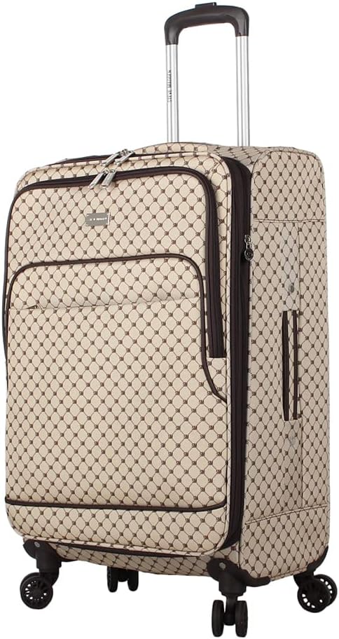 Designer Luggage Collection - Lightweight Softside Expandable Suitcase for Men & Women - Durable 20 Inch Carry On Bag with 4-Rolling Spinner Wheels (Chalet Pink, 20in)