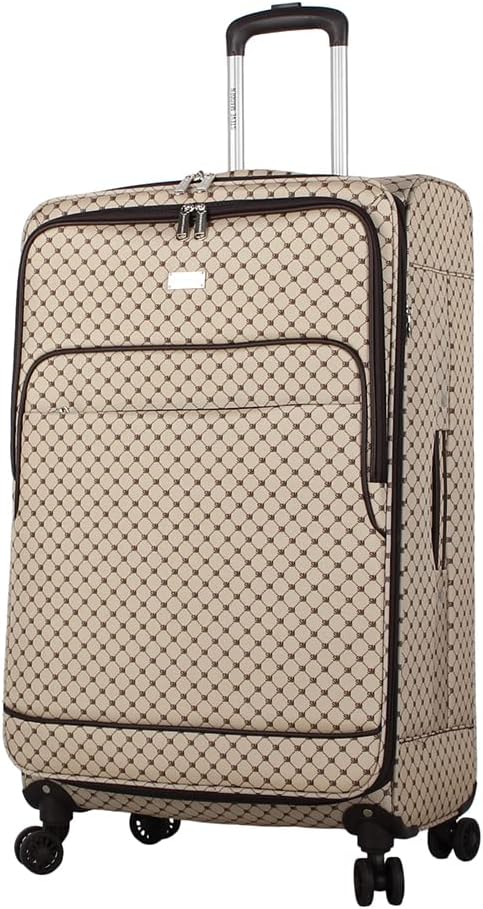 Designer Luggage Collection - Lightweight Softside Expandable Suitcase for Men & Women - Durable 20 Inch Carry On Bag with 4-Rolling Spinner Wheels (Chalet Pink, 20in)