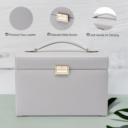 Mirrored Jewelry Box Organizer, Leather Jewelry Storage Case, Necklaces Earrings Rings Brackets Box Holder, Pearl White