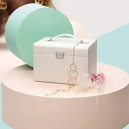 Mirrored Jewelry Box Organizer, Leather Jewelry Storage Case, Necklaces Earrings Rings Brackets Box Holder, Pearl White