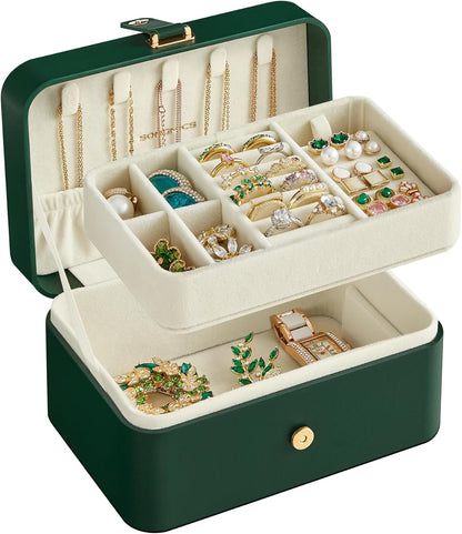 GISELLA Collection - Travel Jewelry Organizer, 2-Layer Jewelry Case Holder with Shiny Metal Hardware, Portable, Premium Velvet, for Earrings Necklaces, Slate Grey UJBC166G01