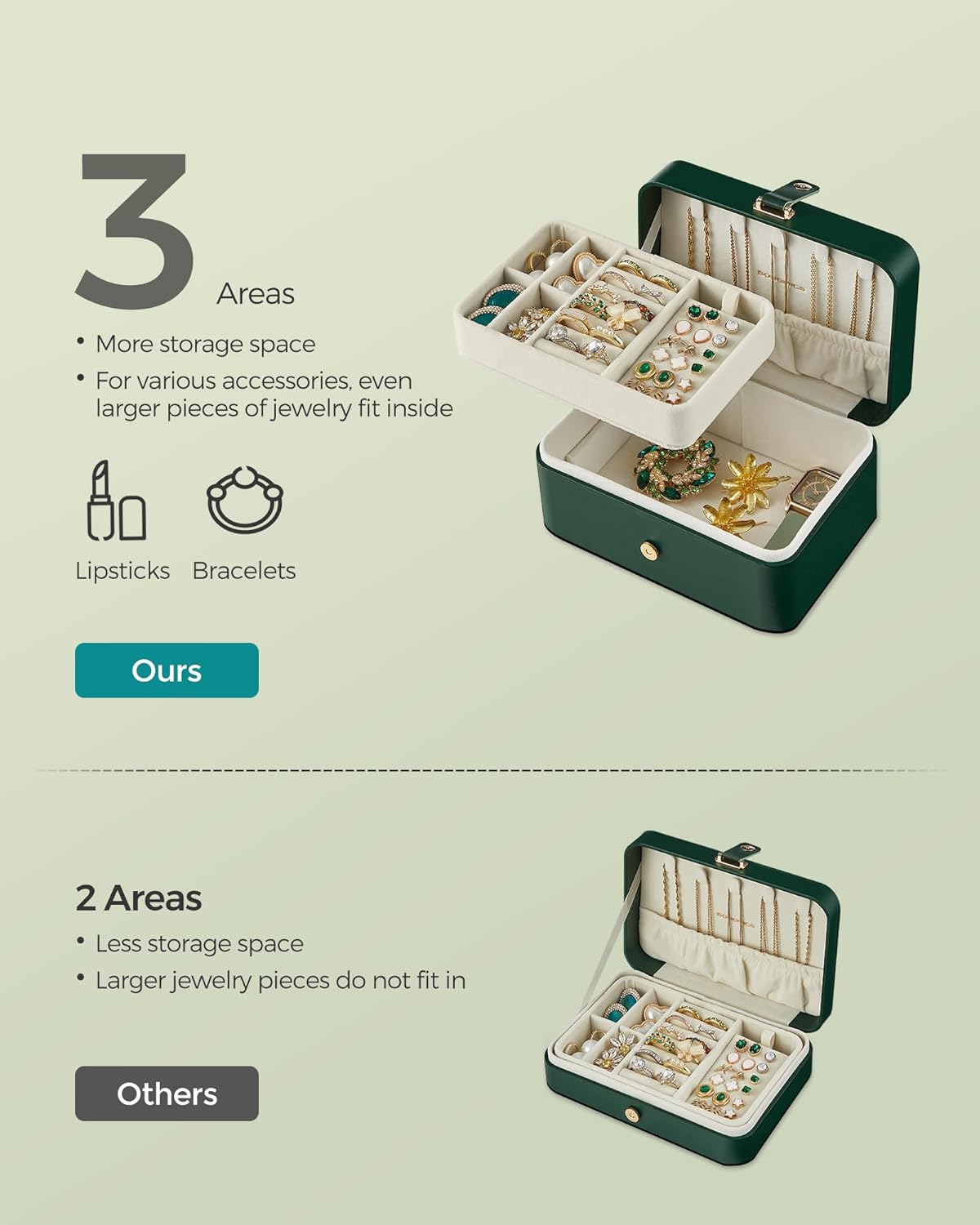 GISELLA Collection - Travel Jewelry Organizer, 2-Layer Jewelry Case Holder with Shiny Metal Hardware, Portable, Premium Velvet, for Earrings Necklaces, Slate Grey UJBC166G01