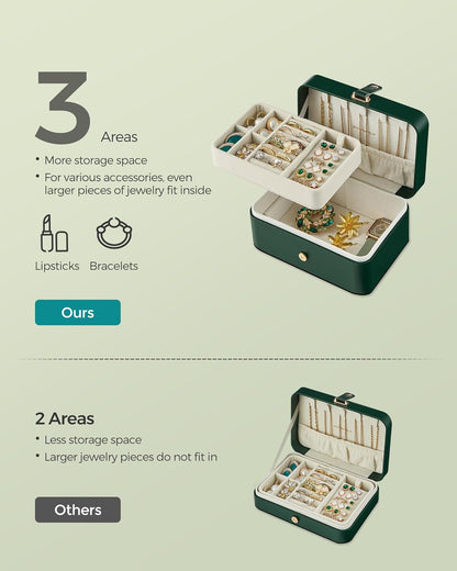 GISELLA Collection - Travel Jewelry Organizer, 2-Layer Jewelry Case Holder with Shiny Metal Hardware, Portable, Premium Velvet, for Earrings Necklaces, Slate Grey UJBC166G01