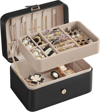 GISELLA Collection - Travel Jewelry Organizer, 2-Layer Jewelry Case Holder with Shiny Metal Hardware, Portable, Premium Velvet, for Earrings Necklaces, Slate Grey UJBC166G01
