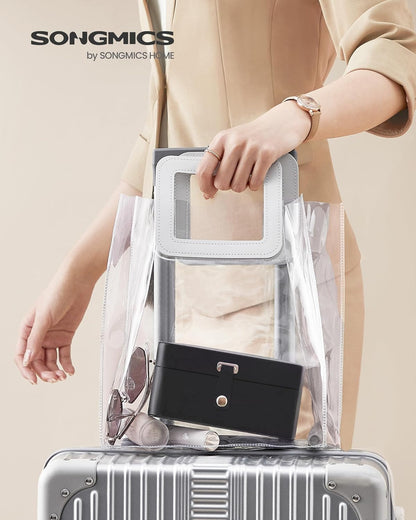 GISELLA Collection - Travel Jewelry Organizer, 2-Layer Jewelry Case Holder with Shiny Metal Hardware, Portable, Premium Velvet, for Earrings Necklaces, Slate Grey UJBC166G01