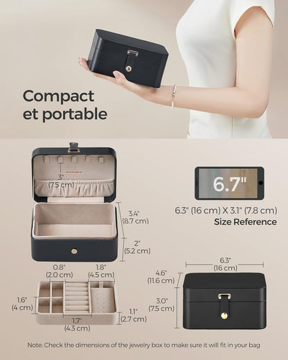 GISELLA Collection - Travel Jewelry Organizer, 2-Layer Jewelry Case Holder with Shiny Metal Hardware, Portable, Premium Velvet, for Earrings Necklaces, Slate Grey UJBC166G01