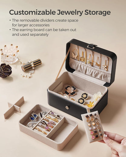 GISELLA Collection - Travel Jewelry Organizer, 2-Layer Jewelry Case Holder with Shiny Metal Hardware, Portable, Premium Velvet, for Earrings Necklaces, Slate Grey UJBC166G01
