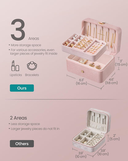 GISELLA Collection - Travel Jewelry Organizer, 2-Layer Jewelry Case Holder with Shiny Metal Hardware, Portable, Premium Velvet, for Earrings Necklaces, Slate Grey UJBC166G01