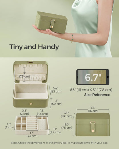 GISELLA Collection - Travel Jewelry Organizer, 2-Layer Jewelry Case Holder with Shiny Metal Hardware, Portable, Premium Velvet, for Earrings Necklaces, Slate Grey UJBC166G01