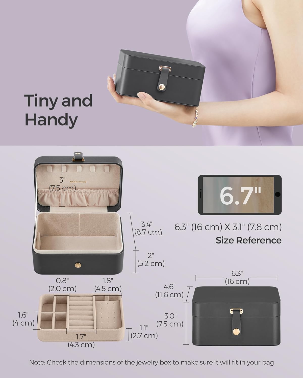 GISELLA Collection - Travel Jewelry Organizer, 2-Layer Jewelry Case Holder with Shiny Metal Hardware, Portable, Premium Velvet, for Earrings Necklaces, Slate Grey UJBC166G01