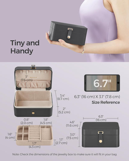 GISELLA Collection - Travel Jewelry Organizer, 2-Layer Jewelry Case Holder with Shiny Metal Hardware, Portable, Premium Velvet, for Earrings Necklaces, Slate Grey UJBC166G01