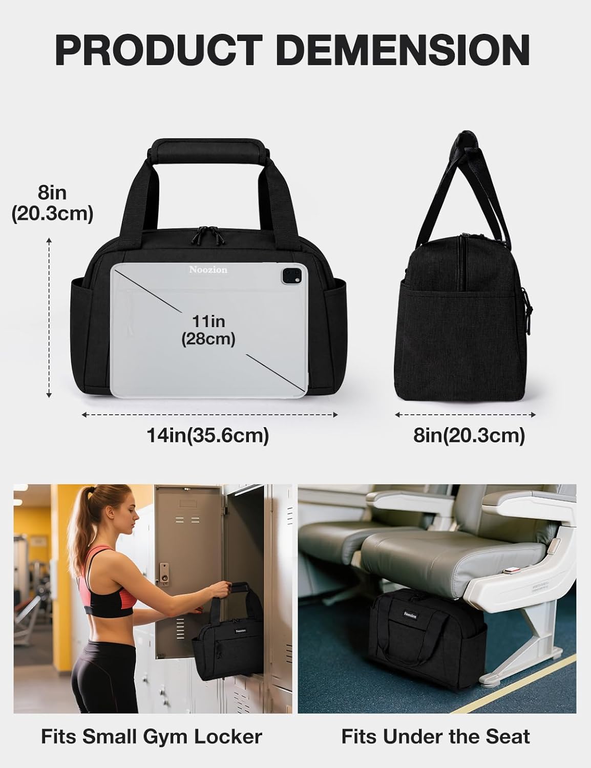 14 inch Small Gym Bag for Women & Men, Lightweight Carry On Mini Duffle Bag with Multiple Pockets, Sports Bag for Travel and Workout.