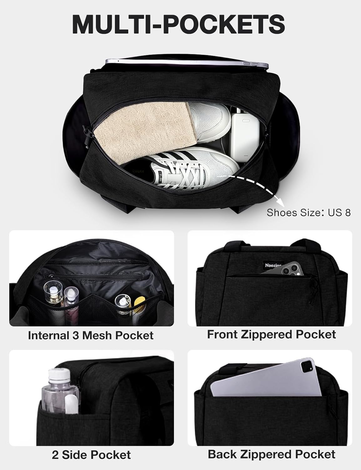 14 inch Small Gym Bag for Women & Men, Lightweight Carry On Mini Duffle Bag with Multiple Pockets, Sports Bag for Travel and Workout.