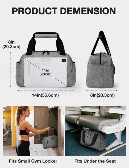 14 inch Small Gym Bag for Women & Men, Lightweight Carry On Mini Duffle Bag with Multiple Pockets, Sports Bag for Travel and Workout.