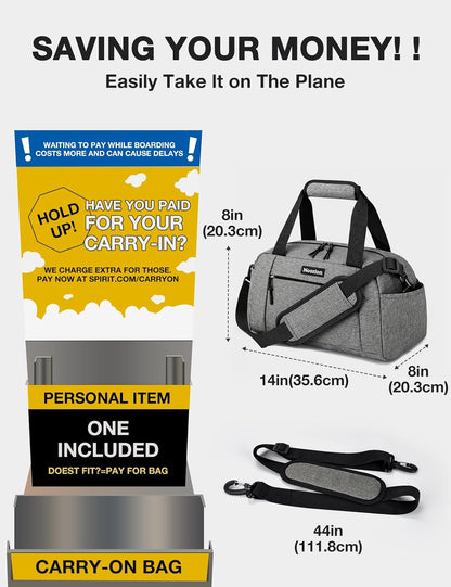 14 inch Small Gym Bag for Women & Men, Lightweight Carry On Mini Duffle Bag with Multiple Pockets, Sports Bag for Travel and Workout.
