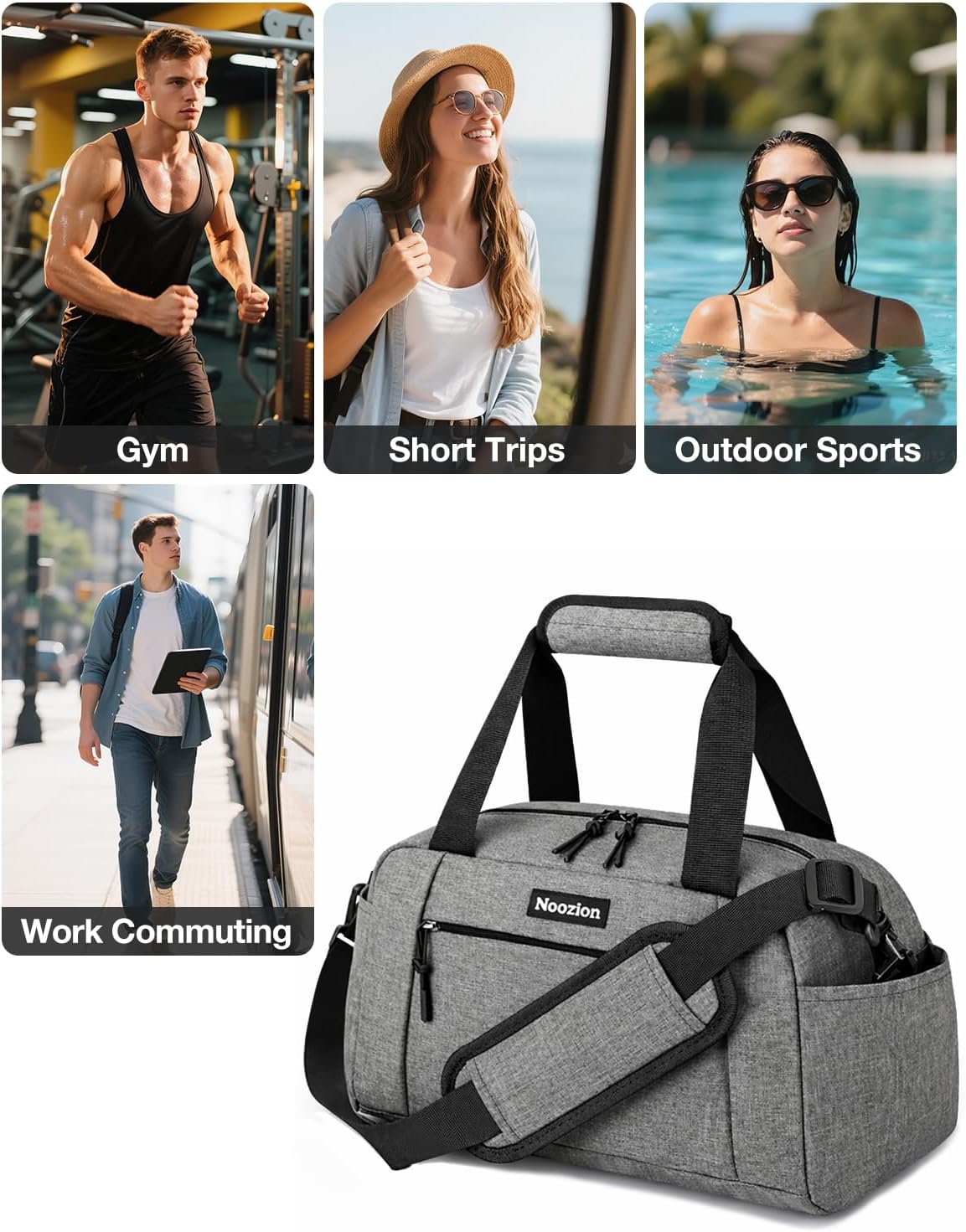 14 inch Small Gym Bag for Women & Men, Lightweight Carry On Mini Duffle Bag with Multiple Pockets, Sports Bag for Travel and Workout.